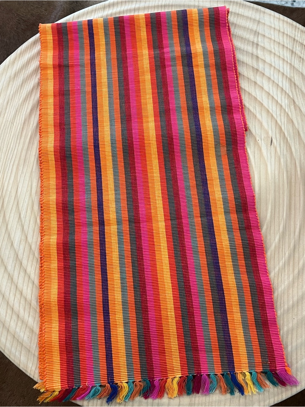 Crate and Barrel Fiesta Stripe Fringed Table Runner 14 X 108”  Excellent